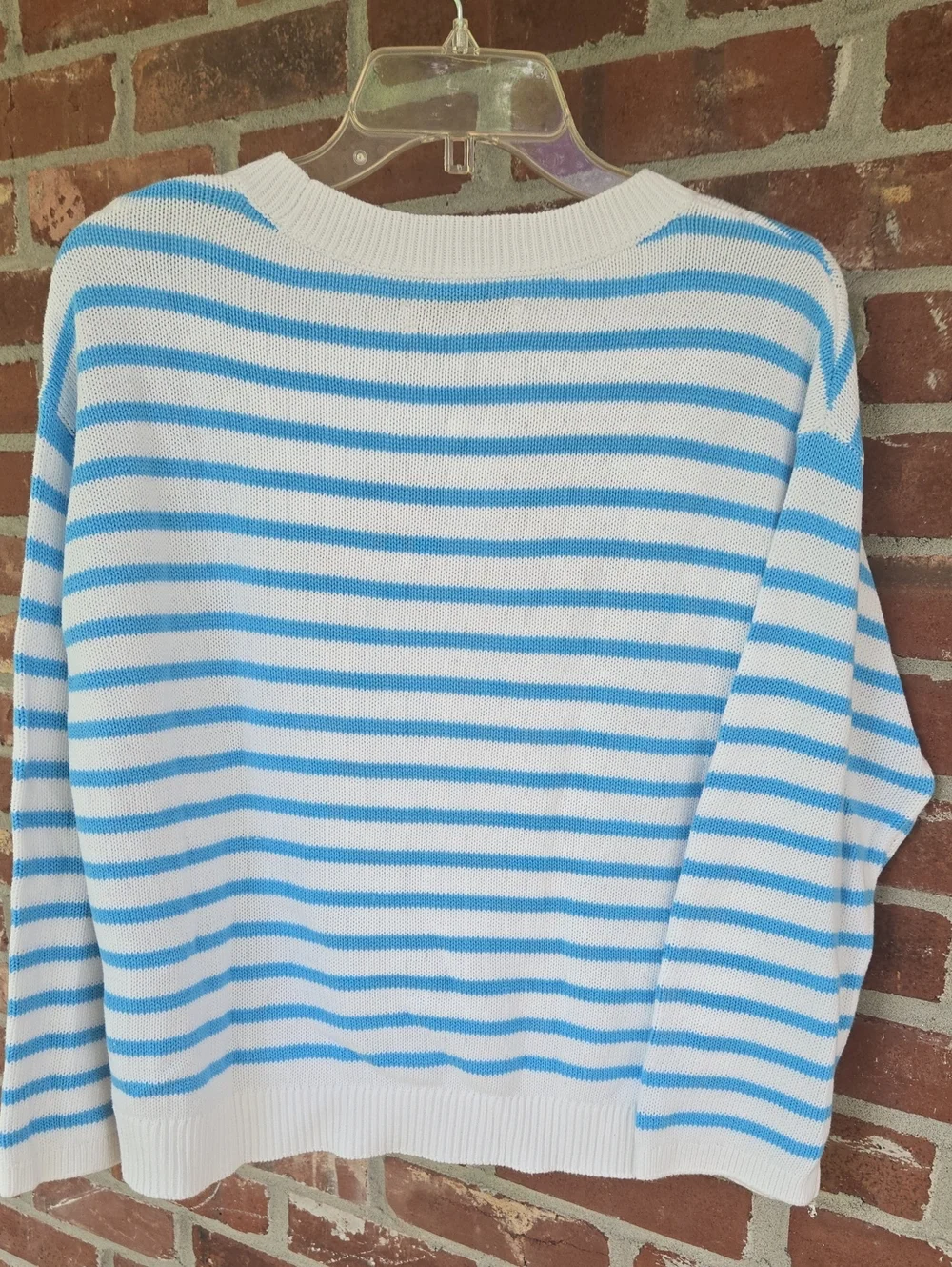 LOFT Blue and White Striped Sweater with Embroidered Red 'Salty' Script - Picture 3 of 8